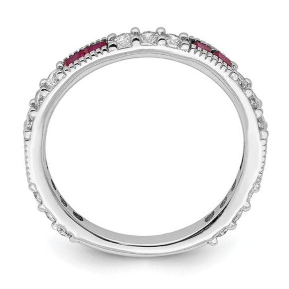 Sterling Silver Rhodium-plated Created Ruby and Round CZ Band Ring - Picture 5 of 5